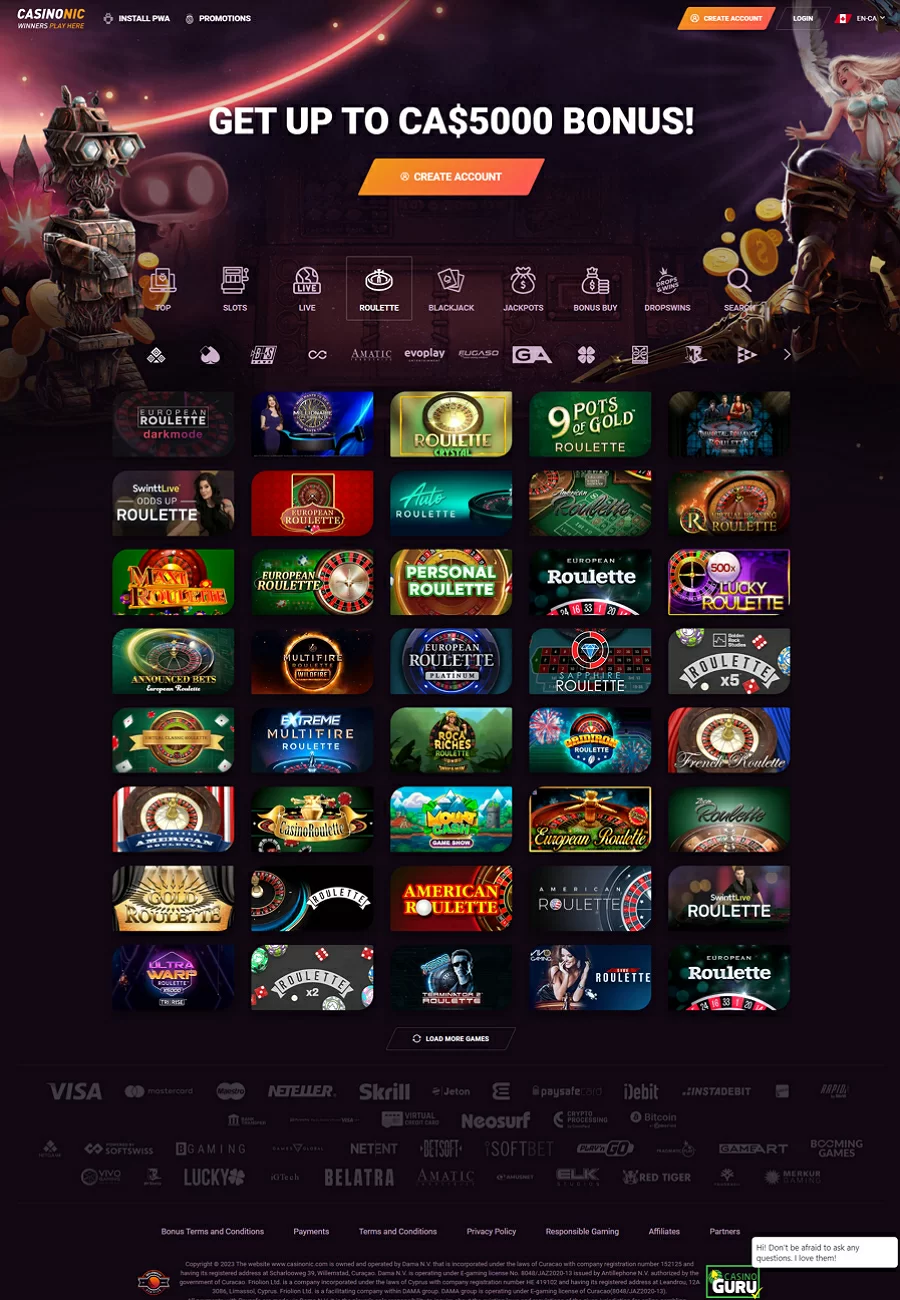 Captura de pantalla de Casinonic Casino Roulette