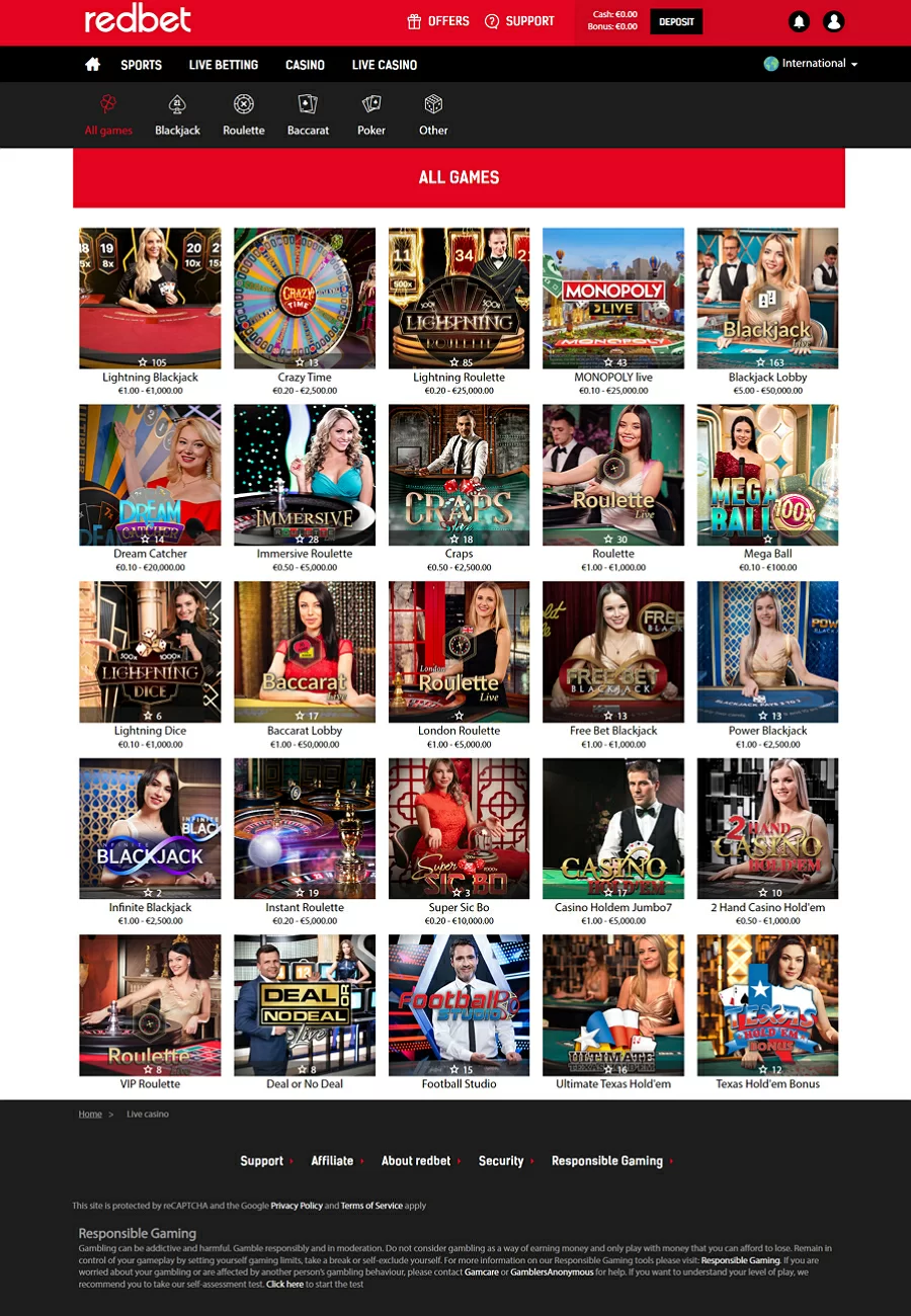 Captura de pantalla de la Ruleta del Casino Redbet